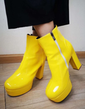 thanksgiving outfit Dodobye 2024 Ladies Ankle Boots Round Toe Platforms Color 8cm Chunky Heel US12 Yellow Purple Orange A4367