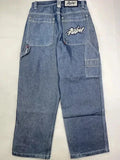 Dodobye 90s Streetwear FUBU Jeans Retro Loose Jeans Pocket Embroidery Punk New Hip Hop Rock Men and Womens Streetwear Daily High Waisted Wide Leg Jeans