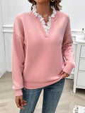 christmas outfit Dodobye Long Sleeves Loose Split-Joint V-Neck Pullovers Sweater Tops