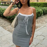 thanksgiving outfit Dodobye 2024 Spring SUmmer Sexy Women Dresses Fashion Plaid Strapless Slim Sleeveless Zipper Lace-up Chic Camisole Mini Dresses