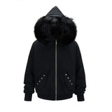 Dodobye 90s Streetwear street fur collar black zipper hoodie loose casual sweatshirt coat Harajuku vintage thickened windproof jacket men and women