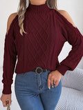 christmas outfit Dodobye Long Sleeves Loose Hollow Solid Color Cold Shoulder Pullovers Sweater Tops