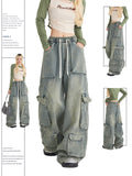 Dodobye Women Y2k Cargo Jeans Baggy Harajuku 90s Aesthetic Pockets Denim Trousers Vintage Jean Pants Japanese 2000s Style Trashy Clothes