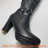 thanksgiving outfit Dodobye Sexy Women Knee High Boots Round Toe Chunky Heels 9cm Platform 2cm 45 46 47 Female Daiting Booties