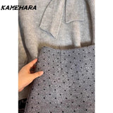 Dodobye Japanese Shibuya Grey Sweater Paired Polka Dot Mini Skirt Winter Korean Sweet Spicy Streetwear Y2k 2 Piece Sets Платье