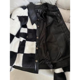 thanksgiving outfit Dodobye Vintage Black And White Checkered Leather Jacket Women's Petite Cropped Fashion Top New Arrival Trendy Street Style Jacket