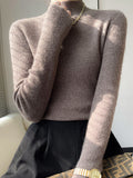 christmas outfit Dodobye Casual Skinny Long Sleeves Solid Color Half Turtleneck Sweater Tops