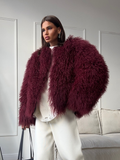 christmas outfit Dodobye New Fashion Burgundy Oversized Fluffy Faux Fur Coat 2024 Chic Women O-neck Long Sleeved Warm Jacket Winter Lady Loose Streetwear