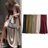 Dodobye Ladies Satin Skirt Women High Waist Long Skirts For Women Spring Summer Black Midi Skirt Office Lady Elegant Women's Skirts