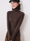 christmas outfit Dodobye Simple Skinny Long Sleeves Solid Color High-Neck Sweater Tops Pullovers