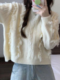 Dodobye-Solid Tassel Cable Knit Sweater