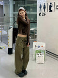 Dodobye Women's Army Green Y2k Jeans Harajuku Denim Trousers Vintage Japanese 2000s Style Baggy Oversize Jean Pants Trashy Clothes 2025