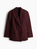 christmas outfit Dodobye 2024 Chic Burgundy Red Double Breasted Suit Jacket Women Elegant Lapel Long Sleeve Flap Pockets Blazer Coat Lady Commute Outwear