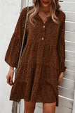 Dodobye-V Neck Leopard Print Button Design Loose Mini Dress