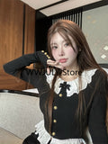 Dodobye 2025 Autumn Vintage Black 2 Piece Set Skirt Casual Sweater Tops + Sexy Bodycon Mini Skirt Korean Fashion Knitted Suit Woman Slim