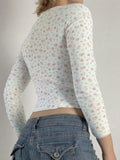 Dodobye-Ditsy Floral Print Crew Neck Long Sleeve Knit