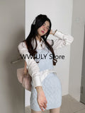 Dodobye Japanese Fashion Suit Skirt Woman Sweet Crop Tops Slim Bodycon Mini Skirt Knitted Sweater 3 Piece Set Office Lady 2025 Autumn