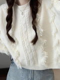 Dodobye-Solid Tassel Cable Knit Sweater