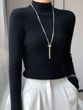 christmas outfit Dodobye Casual Skinny Long Sleeves Solid Color Half Turtleneck Sweater Tops