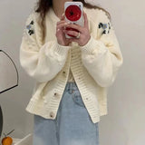 christmas outfit Dodobye Autumn warm long sleeve knitted cardigan flower embroidery sweater women casual single breasted sweater coat women clothing y2k