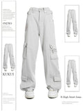 Dodobye Women's White Baggy Cargo Jeans Vintage Korean Cowboy Pants Harajuku High Waist Denim Trousers 90s Y2k 2000s Trashy Clothes 2025