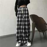 Dodobye Black Plaid Woman Pants Casual  4XL Loose Wide Leg Trouser Retro Teens Harajuku Lace Up Hip-hop All-match Streetwear