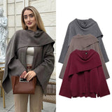 Dodobye Elegant Women Loose Cape Solid Long Sleeve Coats New Fashion Female With Scarf Warm Jackets Autumn Winter Lady Commuting Coats