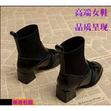 Dodobye Elastic Sock Boots 2025  New Autumn Winter Square Toe Ankle  Women Fashion Slip on High Heels Short  Botas Mujer