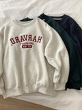 christmas outfit Dodobye Embroidered Letter Round Neck Oversized Sweatshirt