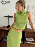 thanksgiving outfit Dodobye Elegant Knitted Vest Skirt Set Women Slim Turtleneck Sleeveless Pullover Top High Waist Skirts 2 Pieces Set 2024 Autumn Outfit