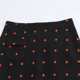 Black Friday Dodobye Autumn New Product Women's Casual Retro Strawberry Embroidered Suit Coat High Waist Mini Skirt Fashion Set