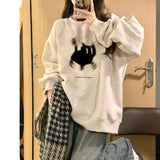 christmas outfit Dodobye Black Cat Print Pullover Oversized Sweatshirt