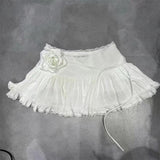 Dodobye Summer Elegant Ballet Style Mini Skirt Women Sweet Lace 3D Flower A-line Skirt Spicy Girl High Waist Slim Short Skirt Chic New