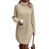 thanksgiving outfit Dodobye Women s Fall Mini Dress Long Sleeve Turtleneck Solid Color Knitted Dress Casual Sweater Dress