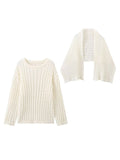 christmas outfit Dodobye Long Sleeves Loose Solid Color Split-Joint Round-Neck Sweater Tops + Scarf Two Pieces