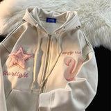 Dodobye Letter Star Embroidery Hoodies Women Clothing Street Vintage Zip Up Hoodie Casual All Match Sweatshirt Hoodie Clothes Tops