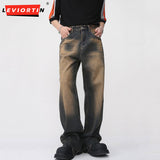 Dodobye Vintage Men'S Jeans Burrs Design Summer New Straight Denim Pants Gradient Color High Street Male Wide Leg Trousers