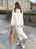 christmas outfit Dodobye Long Sleeves Loose Solid Color Split-Joint Round-Neck Sweater Tops + Scarf Two Pieces