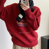 christmas outfit Dodobye 2025 new autumn and winter Korean style round neck fruit cake jacquard sweater lazy thick loose sweater women clothing y2k tops