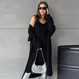 Black Friday Dodobye Casual Knitted Sling Dresses Cardigan Set Women Loose Solid V-neck Knitwear Long Open Sweater Woman's Sets Autumn Chic Oufits