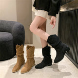 Dodobye Suede pleated autumn thick heel plus medium heel long leg fashion boots 2025  retro but knee pile boots for women