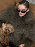 christmas outfit Dodobye 2024 Dark Green Chic Stand Collar Fluffy Faux Fur Coat Women's Fashion Full Sleeve Winter Warm Short Jacket Female New Outerwear