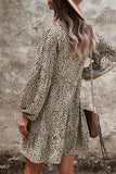 Dodobye-V Neck Leopard Print Button Design Loose Mini Dress