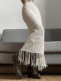 Dodobye Fringed Crochet Hollow Knit Long Skirt