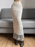 Dodobye Fringed Crochet Hollow Knit Long Skirt