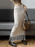 Dodobye Fringed Crochet Hollow Knit Long Skirt