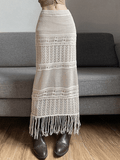 Dodobye Fringed Crochet Hollow Knit Long Skirt