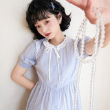 Dodobye Blue Sky Shirt Ruffle Lace Collar Dress