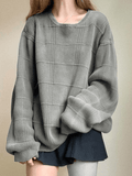 Dodobye-Gray Plaid Pullover Knit Sweater