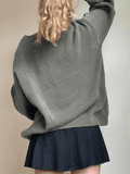 Dodobye-Gray Plaid Pullover Knit Sweater